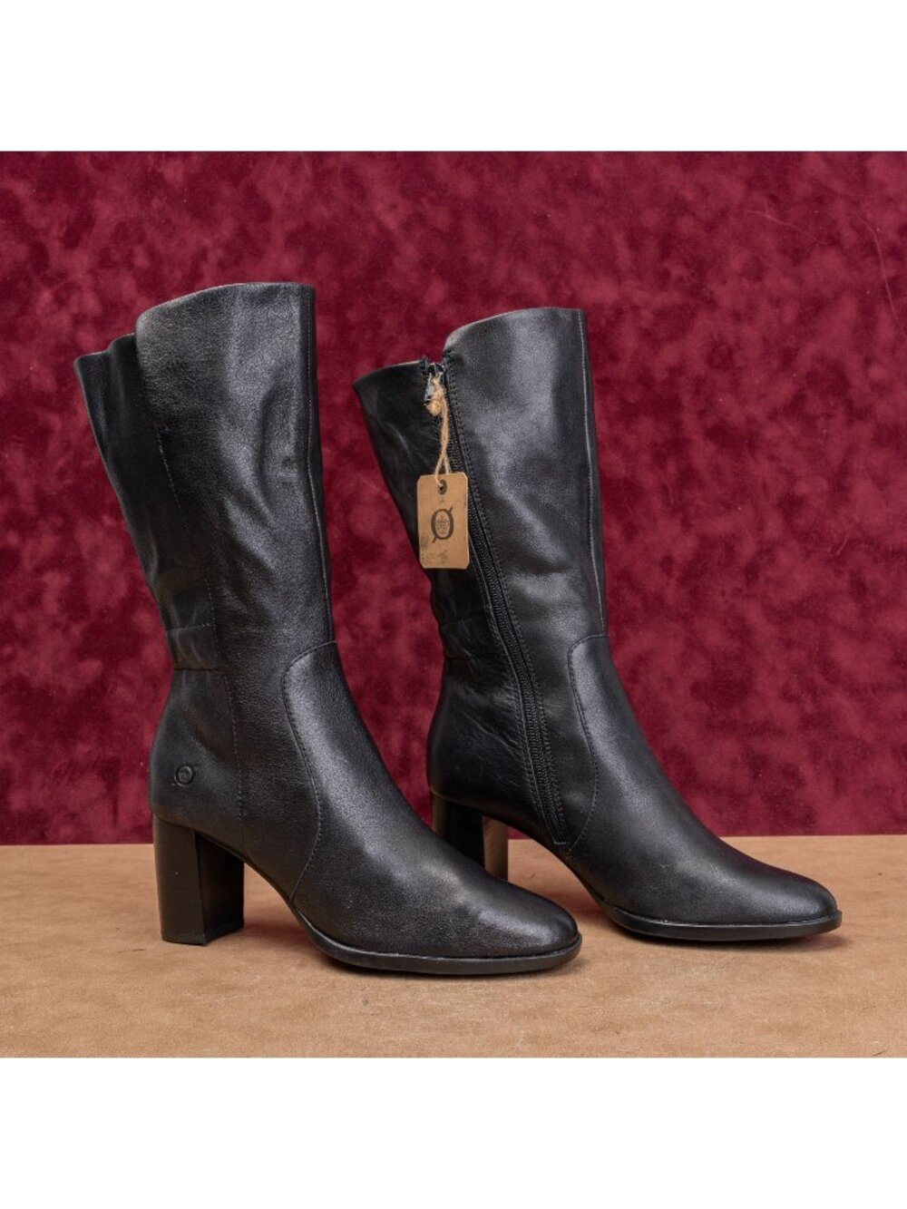 Born Women Black Leather Boho Cottage Western Heel Fashion Boots sz 8